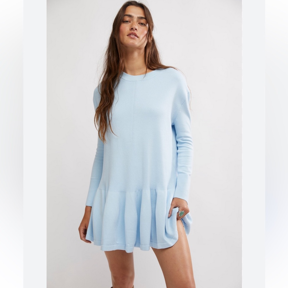 Free People Time On My Side Light Blue Women's Sweater Mini Dress NWOT - Picture 1 of 6